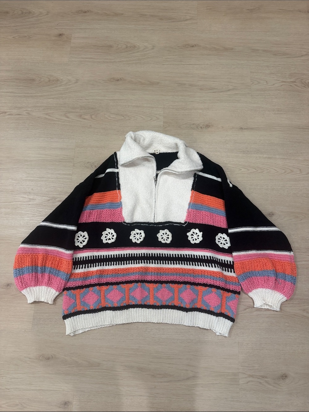 POL Medium Cozy Multicolor Patterned Half-Zip Women's Sweater
